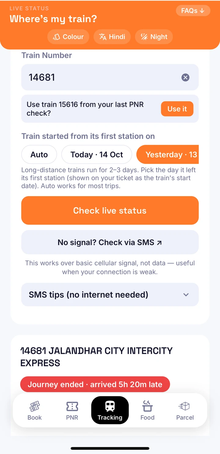 ClearBerth live train tracking screen